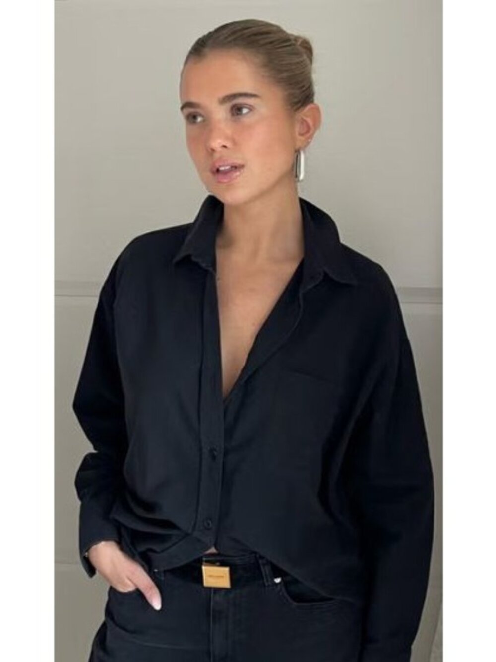 Djerf Avenue Breezy Organic Cotton Shirt Black, Woman Size XXL